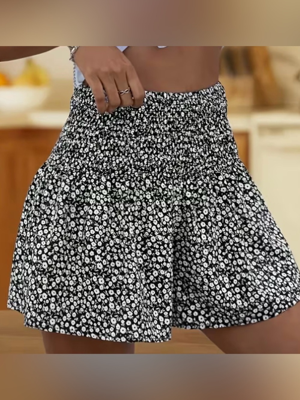Black & White Floral Smocked Shorts